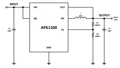 Schéma du circuit d'application - Diodes Incorporated Convertisseur Buck synchrone AP61100